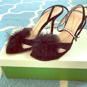 Kate spade black suede and feather puff stilettos
